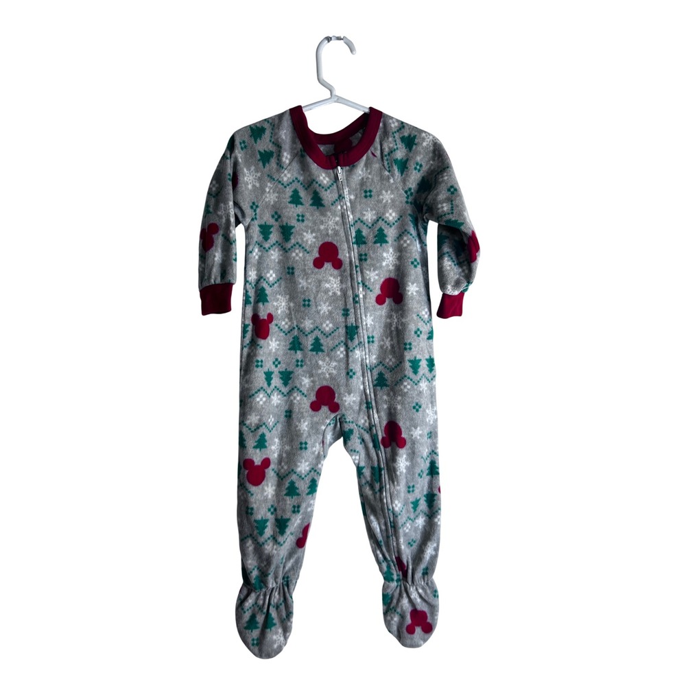 Disney Footed Sleeper 2T Gray Mickey Mouse Holiday Fair Isle Toddler Kids